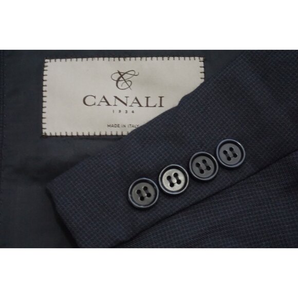 Canali 1934 Navy Blue Black Micro Plaid 100% Wool Sport Coat Jacket Sz 46R